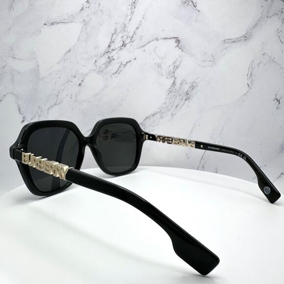 New Burberry Sunglasses Black Square Gold Metal Cut Out BURBERRY Logo Womens - Picture 8 of 16